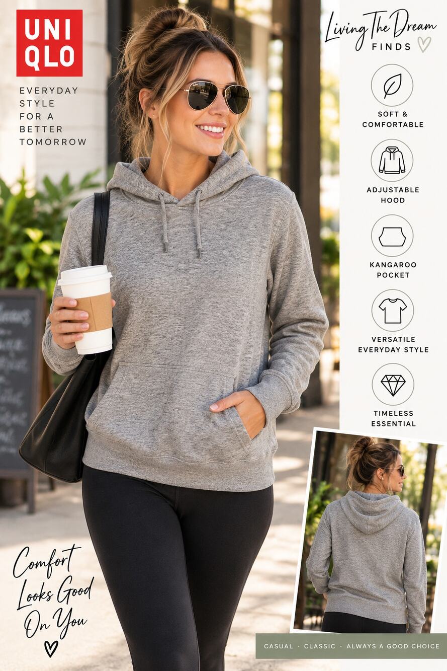 UNIQLO Women’s Gray Pullover Hoodie Size M Drawstring Pocket Casual Sweatshirt